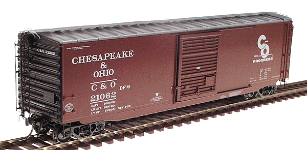 PS-1 50' Boxcar - Steep Side Sill w/9' Youngstown Door -- Chesapeake & Ohio #21062 C&O For Progress (Boxcar Red)
