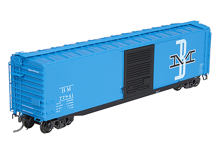 50' PS-1 Boxcar w/Steep Side Sill w/9' Youngstown Door - Scale Coupler -- Boston & Maine #77841 (blue w/black door)