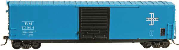 PS-1 50' Boxcar w/9' Door - Ready to Run -- Boston Maine #77064 (Built 1956, Shopped 6-77, Blue & Black)