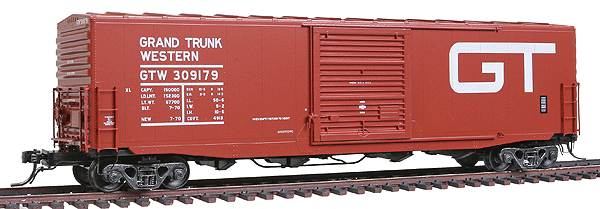 50' PS-1 Boxcar w/10' Door & Operating Cushion Underframe -- Grand Trunk Western #309179, Blt 1970, Factory New (Red Oxide)
