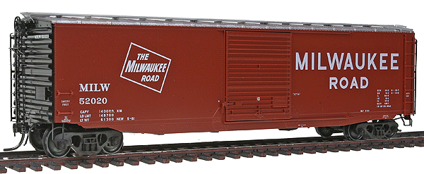 50' PS-1 Boxcar w/9'Door - Ready to Run -- Milwaukee Road #52020 (Red Oxide)