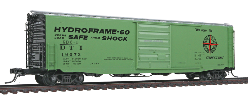 PS-1 50' Boxcar w/9' Youngstown Door - Ready to Run -- Detroit, Toledo & Ironton #18073 (1962 Scheme, light green, Hydroframe 60)