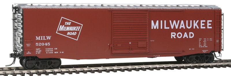 PS-1 50' Boxcar w/9' Door - Ready to Run -- Milwaukee Road #52045 (1961; Boxcar Red, silver; Billboard Lettering)