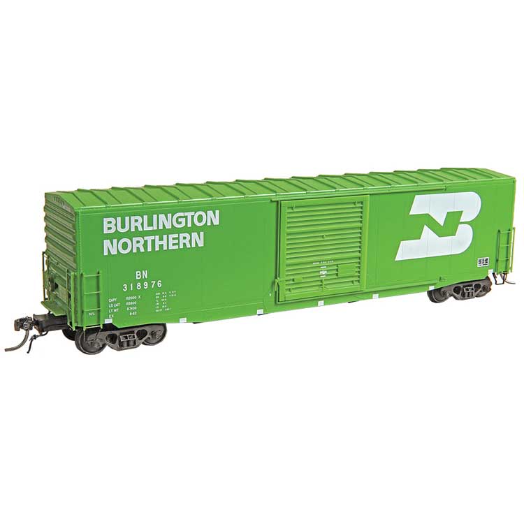 PS-1 50' Boxcar with 10' Door, No Roofwalk - Ready to Run -- Burlington Northern 318976 (Cascade Green, white, Large Logo)