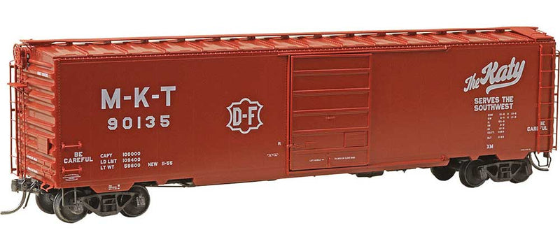 PS-1 50' Boxcar, 8' Doors - Ready to Run -- Missouri-Kansas-Texas #90135 (Boxcar Red, white, Southwest Slogan)-1