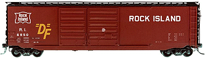 50' PS-1 Boxcar w/15' Pullman-Standard Double Doors -- Rock Island #6950 (Boxcar Red; White, Large Yellow DF Lettering)