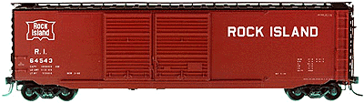 50' PS-1 Boxcar w/15' Odd Double Latch Camel-Youngstown Doors -- Rock Island #64543 (Dark Boxcar Red, black roof & ends, white lettering)