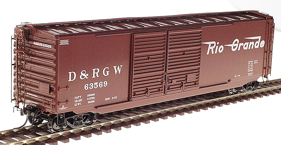 PS-1 50' Double-Door Boxcar Arc Slope w/Lip 15' Youngstown Doors -- Denver & Rio Grande Western #63569 (Dark Boxcar Red)