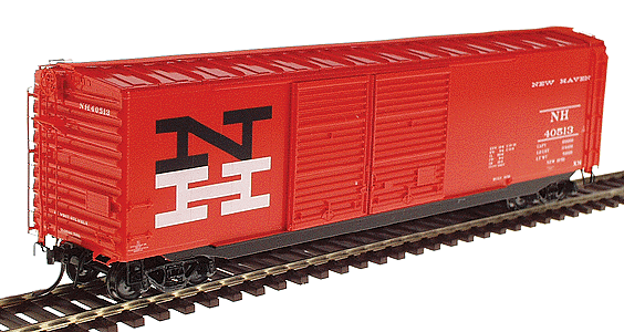 PS-1 50' Double-Door Boxcar - Arc Slope w/Lip w/15' Youngstown Door -- New Haven #40513 (orange)