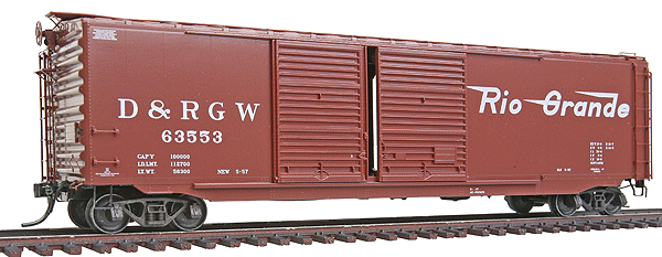 Pullman-Standard PS-1 50' Double-Door Boxcar w/15' Door - Ready to Run -- Denver & Rio Grande Western #63553 (1957 Scheme, Boxcar Red)