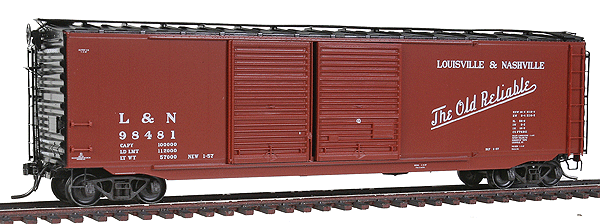 Pullman-Standard PS-1 50' Double-Door Boxcar w/Youngstown Doors - Ready to Run -- Louisville & Nashville #98481 (Red Oxide, Old Reliable Slogan)