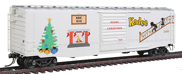 50' PS-1 Boxcar w/Steep Side Sill & Scale Coupler -- 2009 Christmas Car w/ 9' PS Door/White