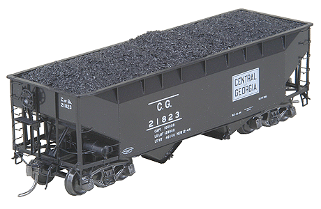 50-Ton AAR Standard Offset 2-Bay Open Hopper w/Wine Latches, Boxcard Holder -- Central of Georgia #21823 w/Lump Egg Coal Load