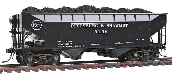 AAR Standard 50-Ton Offset 2-Bay Open Hopper w/Coal Load - Ready to Run -- Pittsburg & Shawmut #3136 (black)