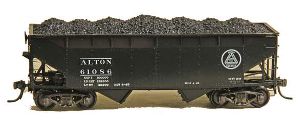 50-Ton AAR Standard Offset 2-Bay Open Hopper w/Coal Load - Ready to Run -- Alton #61086 (Built 1945, Factory New, black)