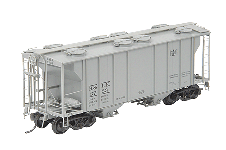 PS-2 Two-Bay Covered Hopper w/Scale Coupler; Channel Ribs, Tube Defect Holde -- Bessemer & Lake Erie #3733 (Alkali Resisting Light Gray)