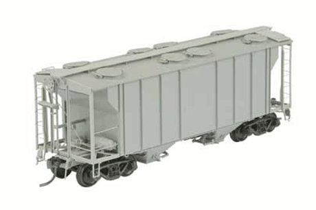 PS-2 Two-Bay Covered Hopper w/Scale Coupler; Channel Ribs, Tube Defect Holde -- Undecorated - Light Gray-1