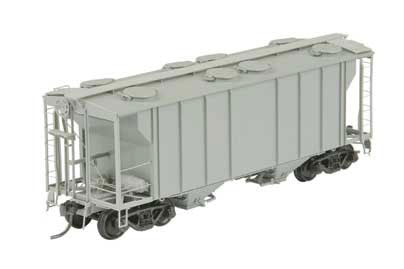 PS-2 Two-Bay Covered Hopper w/Scale Coupler; Channel Ribs, Tube Defect Holde -- Undecorated - Light Gray-2