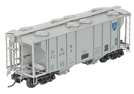 PS-2 2-Bay Covered Hopper w/Channel Rib & Box Defect Card Holder -- Delaware & Hudson #12089 (Alkali Resisting Light Gray)
