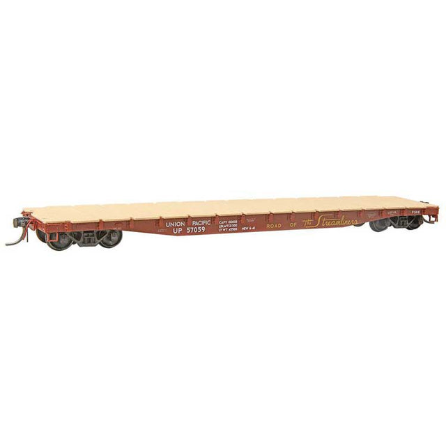 50-Ton AAR Flatcar - Ready to Run -- Union Pacific #57059 (1941 Scheme, red oxide, Streamliners Slogan)-1
