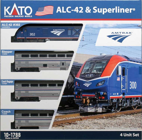 Siemens ALC-42 Charger & 3 Cars Train-Only Set - DCC -- Amtrak #302, Sleeper, Coach, Coach-Baggage-1