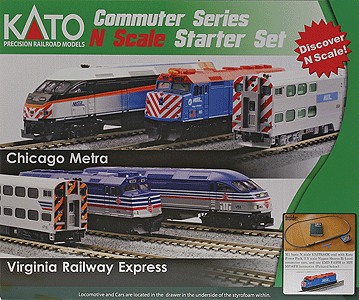 F40PH Commuter Train Starter Set -- Metra F40PH (blue, red), 3 Cars, Unitrack Oval, Power Pack-1