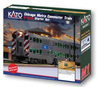 Commuter Train Set -- Metra F40PH (2018 Scheme), 3 Bi-Level Cars, Track Oval, Power Pack-1