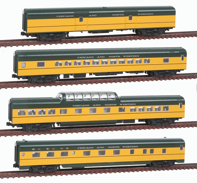 4-Car Smooth-Side Passenger Set w/Bookcase Packaging -- Chicago & North Western (Early 1950s Scheme, yellow, green)