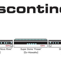 CN Transcontinental 7-Car Passenger Set with Interior Lighting - Ready to Run -- Canadian National (1960s; black, white, red; CN Noodle Logo)