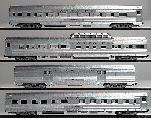Streamlined Baggage, Coach, Dome & Pullman w/Corrugated Sides -- Santa Fe - Set #1