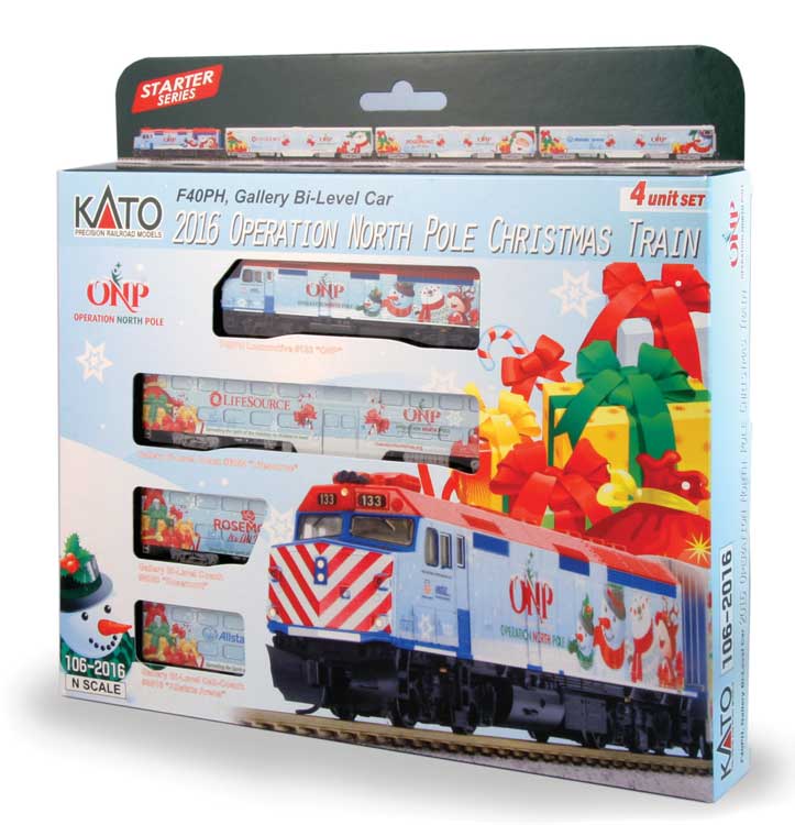 Operation North Pole Christmas Train-Only Set - Standard DC -- Metra F40PH & 3 Bi-Level Commuter Cars (2016 ONP Scheme; blue, red, green)-1