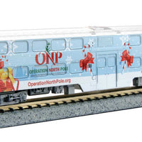 Operation North Pole Christmas Train-Only Set - Standard DC -- Metra F40PH & 3 Bi-Level Commuter Cars (2016 ONP Scheme; blue, red, green)