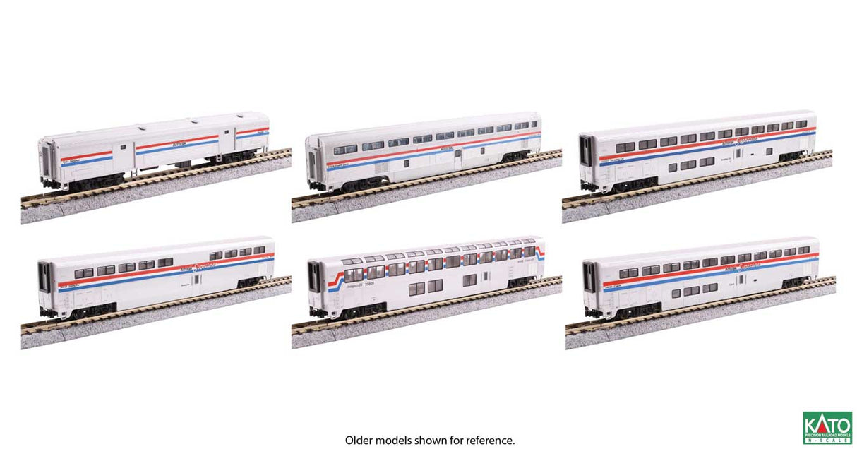 Amtrak Baggage Car & 5 Superliner I Car Lighted Set - Ready to Run -- Amtrak Superliner I Phase III  6 Car Set w/ Light