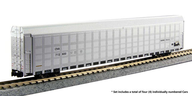 Aluminum Enclosed Auto Carrier 4-Pack - Ready to Run -- Canadian National #712846, 712849, 712853, 712952 (silver, black)