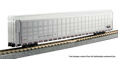 Aluminum Enclosed Auto Carrier 4-Pack - Ready to Run -- Canadian Pacific #546014, 546056, 546128, 546274 (silver, black)