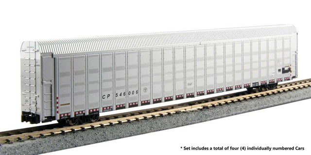 Aluminum Enclosed Auto Carrier 4-Pack - Ready to Run -- Canadian Pacific #546014, 546056, 546128, 546274 (silver, black)