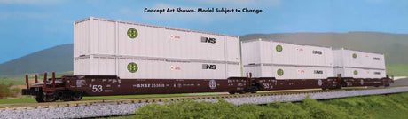 Gunderson MAXI-IV 3-Unit Well Car with 6 53' Containers - Ready to Run -- BNSF Railway #253770 (Boxcar Red, Circle/Cross Logo, Hub Group Containers)