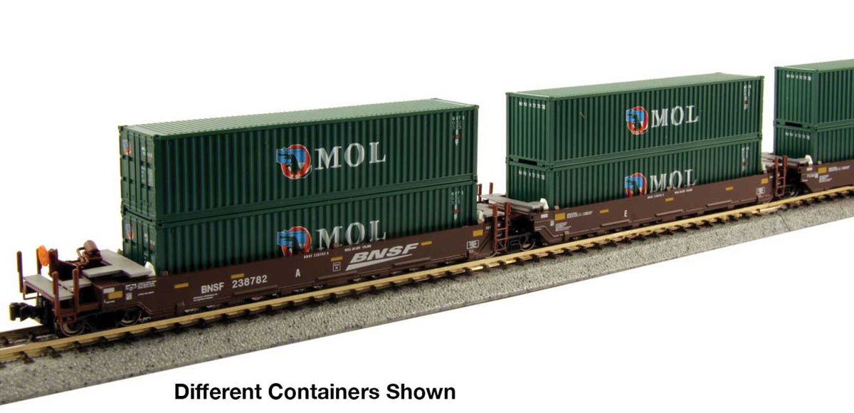 Gunderson Maxi-I 5-Unit Container Well Car w/40' Containers - Ready to Run -- BNSF Railway #238403 (Boxcar Red, Wedge Logo) & China Shipping Containers (g-1