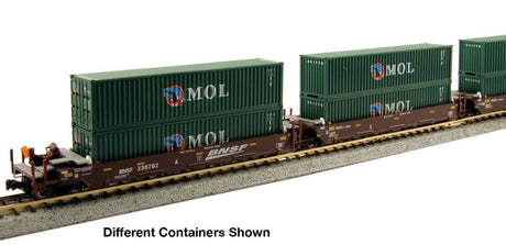 Gunderson Maxi-I 5-Unit Container Well Car w/40' Containers - Ready to Run -- BNSF Railway #238403 (Boxcar Red, Wedge Logo) & China Shipping Containers (g-1