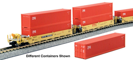 Gunderson Maxi-I 5-Unit Container Well Car w/40' Containers - Ready to Run -- TTX #759364 (yellow, red logo) & Yang Ming Containers (gray)-1