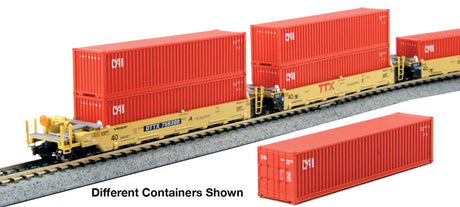 Gunderson Maxi-I 5-Unit Container Well Car w/40' Containers - Ready to Run -- TTX #759368 (yellow, red logo) & Yang Ming Containers (gray)-1