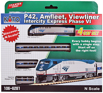 Intercity Express Train-Only Set w/Storage Case (No Track, No Power Pack) -- Amtrak (Phase V) P42 Loco, (Phase VI) 2 Amfleet II Coach & 1 Viewliner Sleep