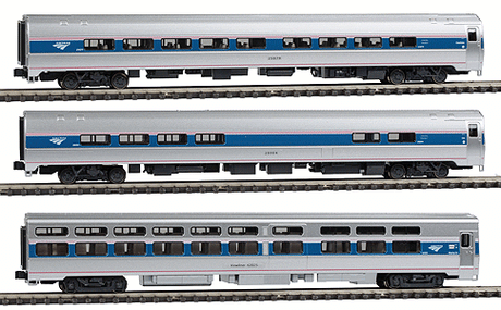 Intercity Express 3-Car Set - Ready to Run -- Amtrak (Phase IVb; silver, blue, red Pinstripes; 2000s Logo)
