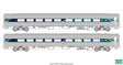 Amfleet II Coach 2-Pack with Interior Lights - Ready to Run -- Amtrak #25003, 25107 (Phase VII, stainless, blue, green)