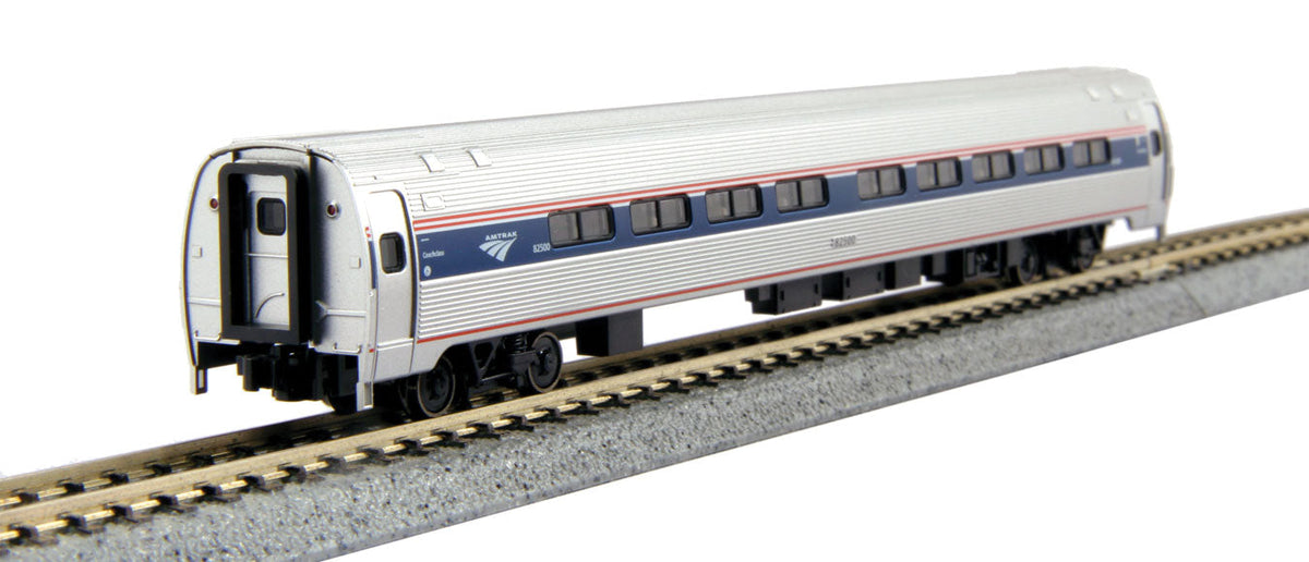 Amfleet I Coach 2-Pack - Ready to Run -- Amtrak #82039, 82755 (Set A: Phase VI; Wide blue Stripe, Travelscape Logo)