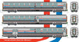 Viewliner II Set - 2 Sleepers, Diner, Baggage-Dorm - Ready to Run -- Amtrak (Phase III; silver, red, white, blue)