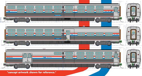 Viewliner II Set - 2 Sleepers, Diner, Baggage-Dorm - Ready to Run -- Amtrak (Phase III; silver, red, white, blue)