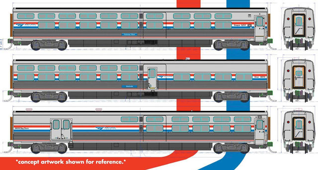 Viewliner II Set - 2 Sleepers, Diner, Baggage-Dorm - Ready to Run -- Amtrak (Phase III; silver, red, white, blue)
