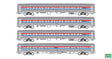 Amfleet I 3 Coach & Cafe Set - Ready to Run -- Amtrak #21200, 21226, 21267, 20011 (Phase III, equal red, white, blue stripe