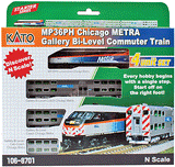 Chicago Metra Bi-Level Commuter Train-Only Set - Standard DC -- MP36PH, 2 Bi-Level Coaches, Bi-Level Cab Car-1
